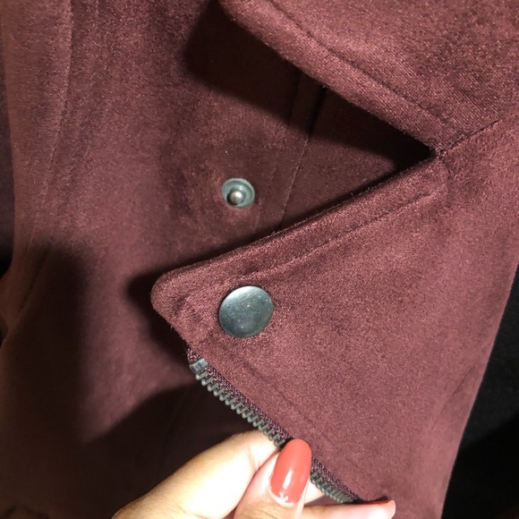 Maroon Suede Biker Jacket - Picture 2 of 4
